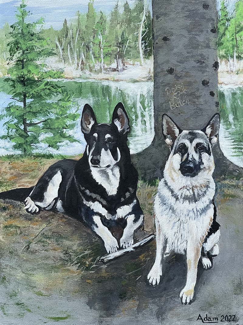 Two dogs, acrylic painting
