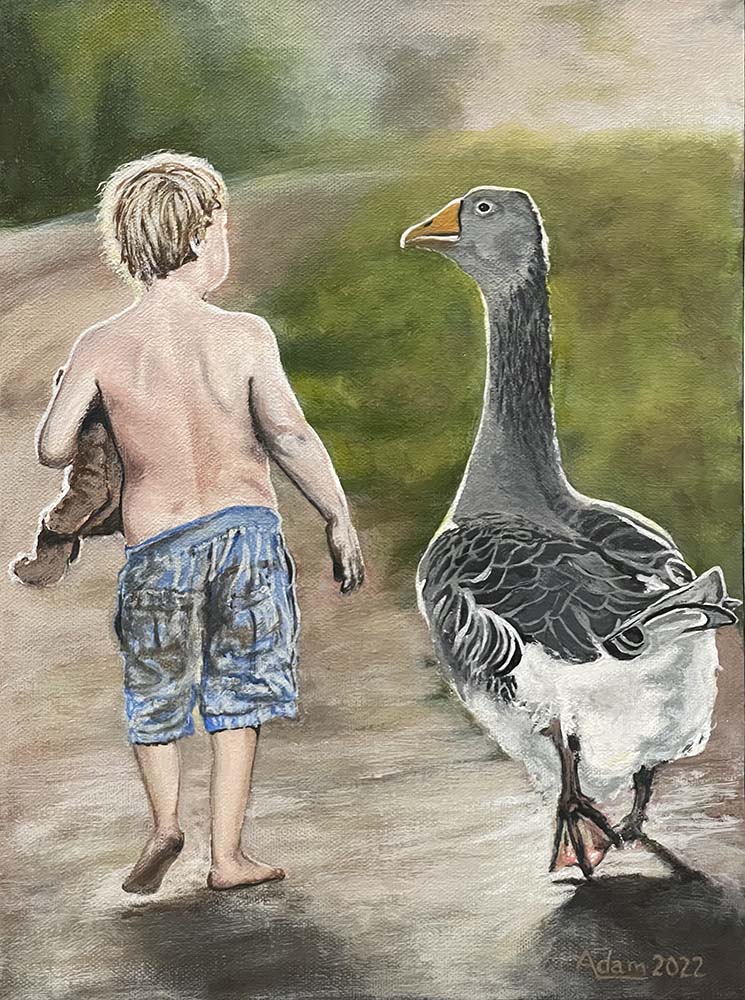 A Boy and his Duck; painting, Seeing Eye to Eye